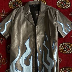 Boohoo Mens Metallic Brown Shirt with Blue Flame Design
